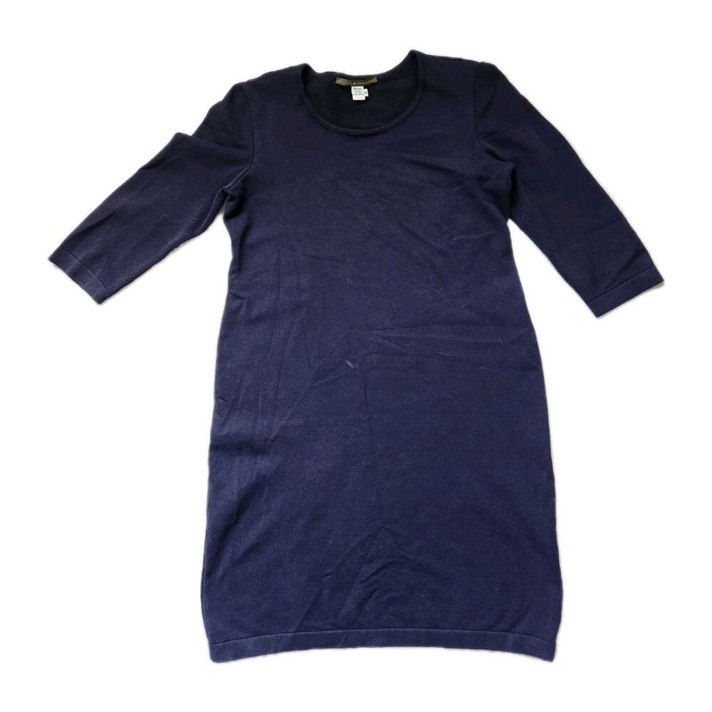 Peruvian Connection Dress M Blue Pima Cotton Knit 3/4 Sleeve Bodycon Midi GUC
